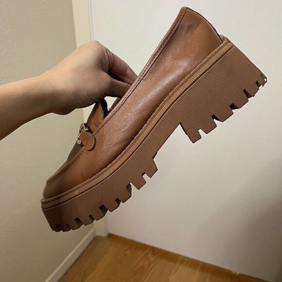AREZZO brown leather platform slip on loafer shoes size EU 40 - Picture 4 of 8